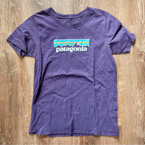 Patagonia Tops - Patagonia Violet Purple Tee Vibrant Logo Small Organic Cotton Regular Fit